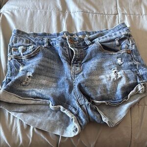 High waist Blue Distressed Denim Shorts